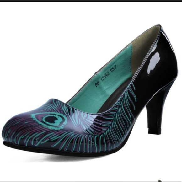 tuk Shoes - TUK rewind Black Peacock Feather Heel US 6
